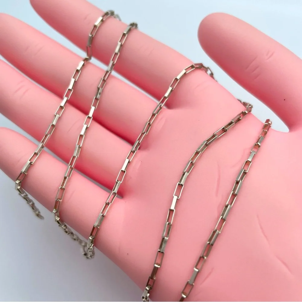 Classic 925 Sterling Silver Rectangular Paperclip Chain Necklace